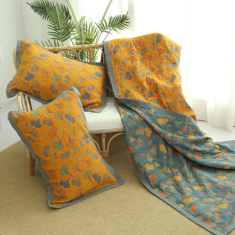 Ownkoti Ginkgo Leaf Pattern Cotton Reversible Quilt - image 5