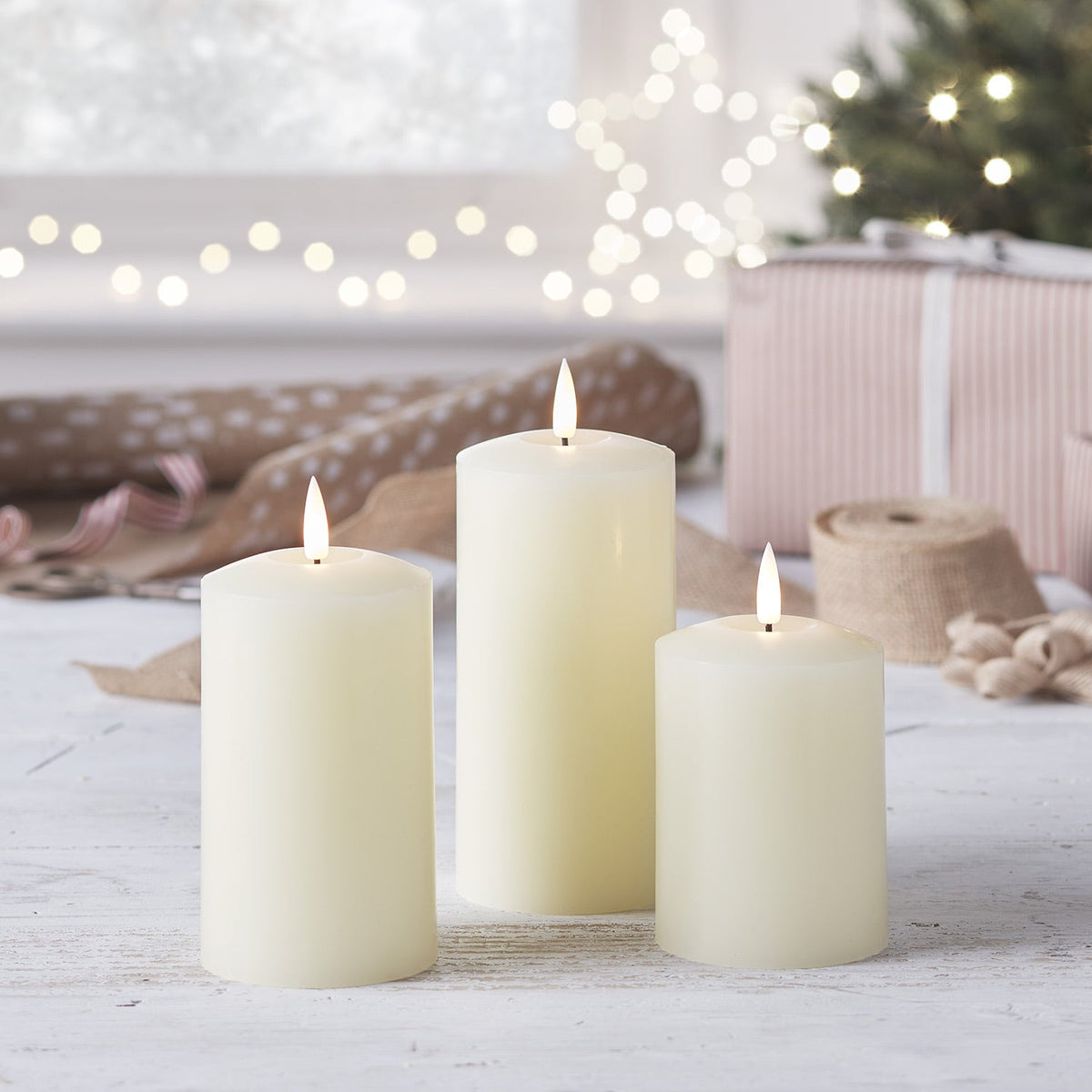 Sable | Set Of 3 Ivory Wax LED Flameless Pillar Candles With Remote
