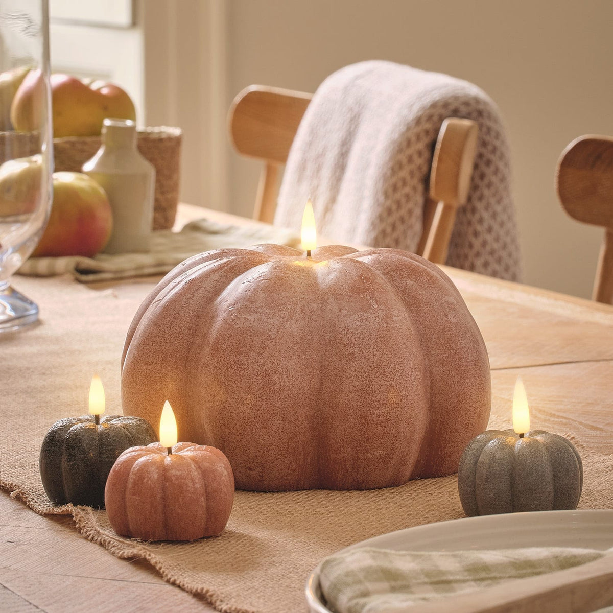 Hazel | Set Of 3 Mini Wax LED Pumpkin Candles With Remote