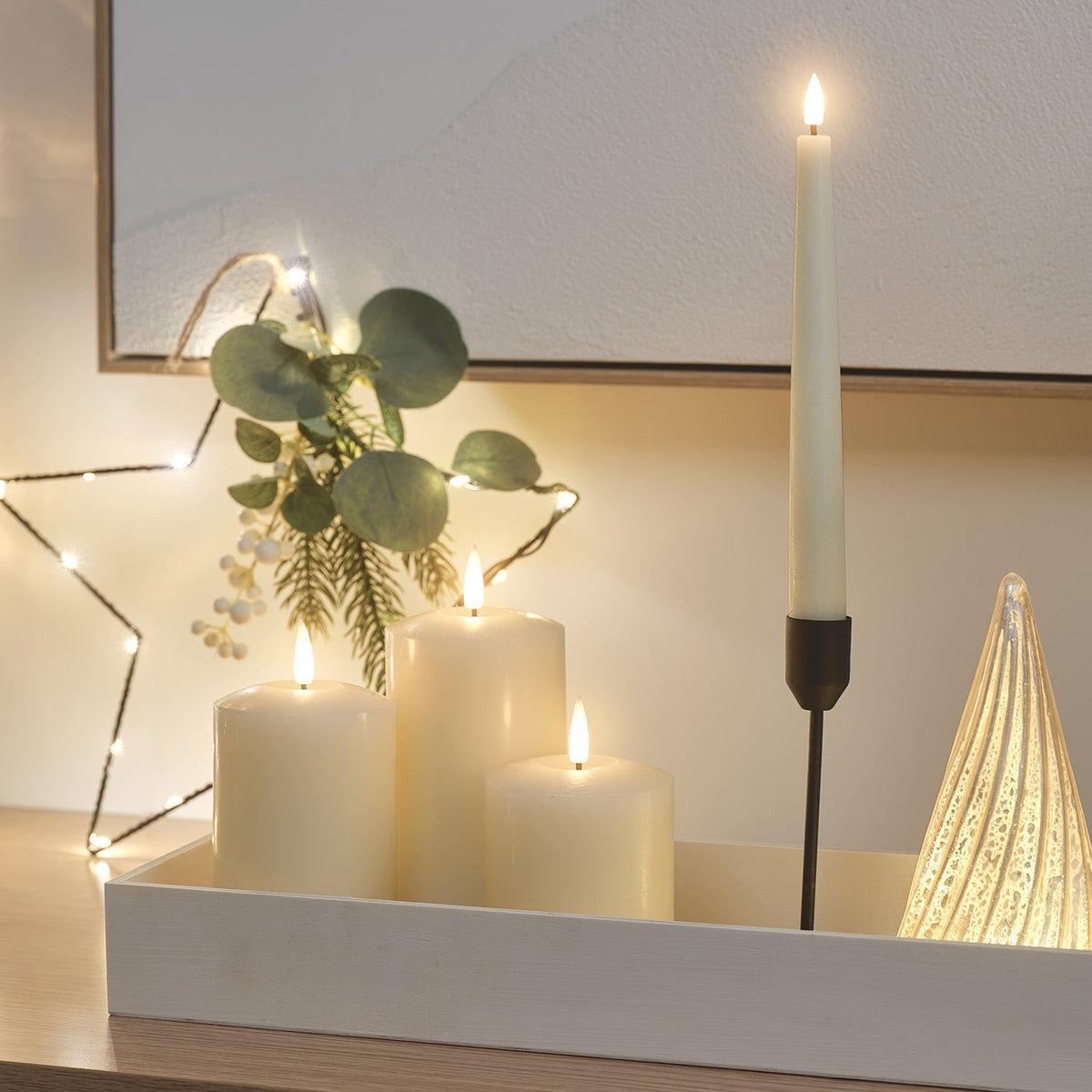 Sable | Set Of 3 Ivory Wax LED Flameless Pillar Candles With Remote