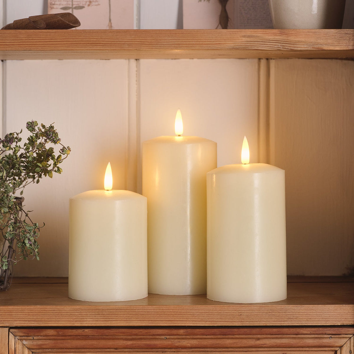 Sable | Set Of 3 Ivory Wax LED Flameless Pillar Candles With Remote
