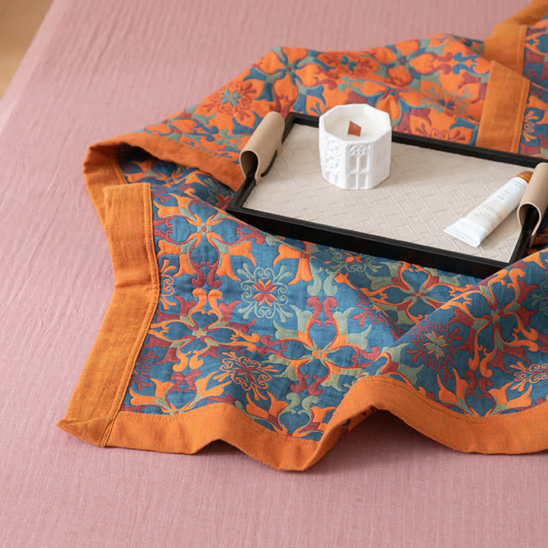 Ownkoti Orange & Blue Pattern Six Layers Cotton Quilt
