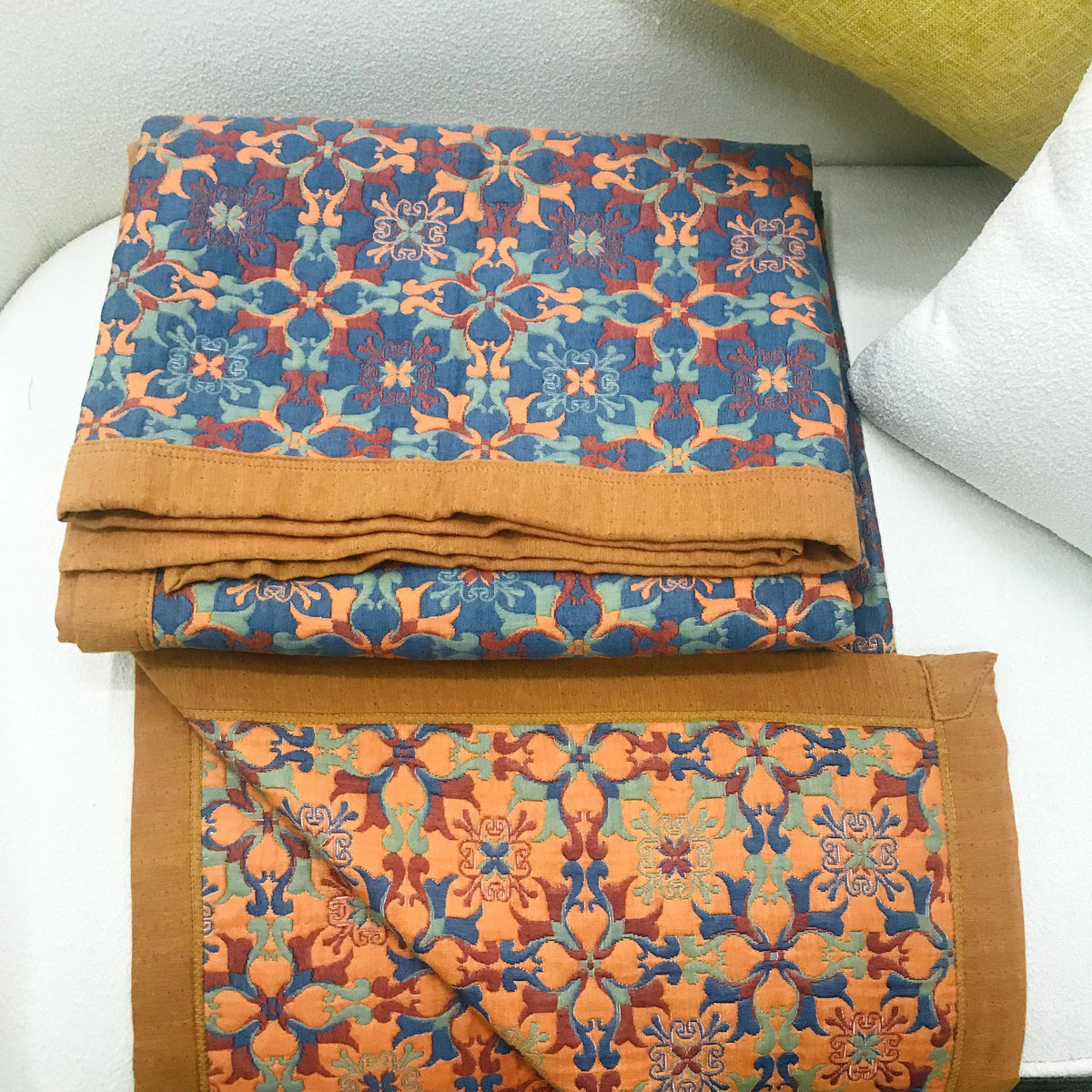 Ownkoti Orange & Blue Pattern Six Layers Cotton Quilt