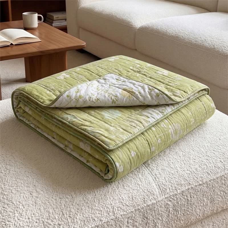 Ownkoti Soft Green Floral Reversible Cotton Quilt - image 4