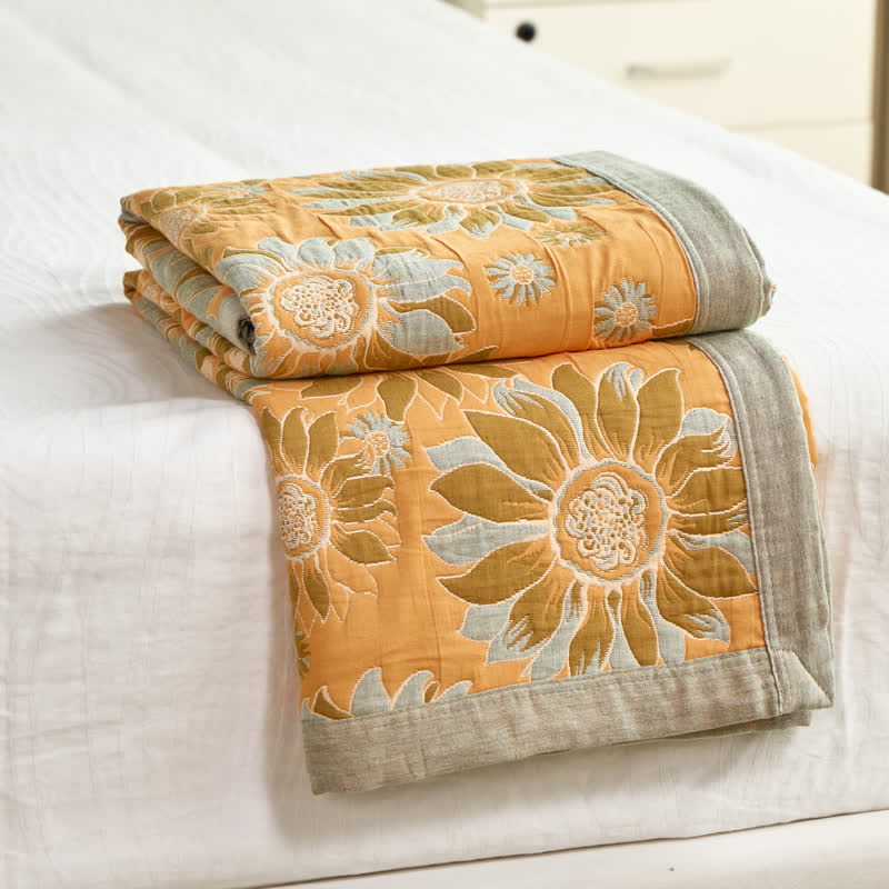Ownkoti Vintage Orange Sunflower Cotton Blanket - Orange - 98" x 94" - image 0