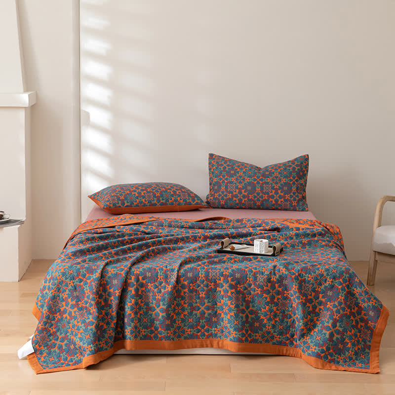 Ownkoti Orange & Blue Pattern Six Layers Cotton Quilt