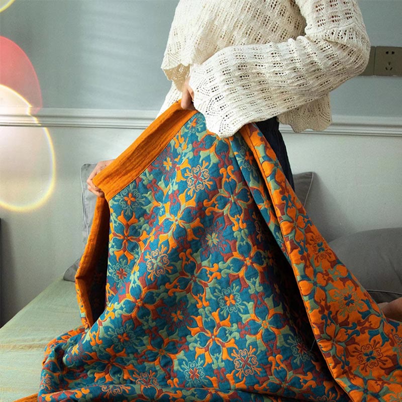 Ownkoti Orange & Blue Pattern Six Layers Cotton Quilt