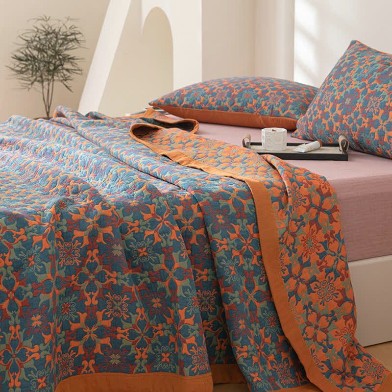 Ownkoti Orange & Blue Pattern Six Layers Cotton Quilt