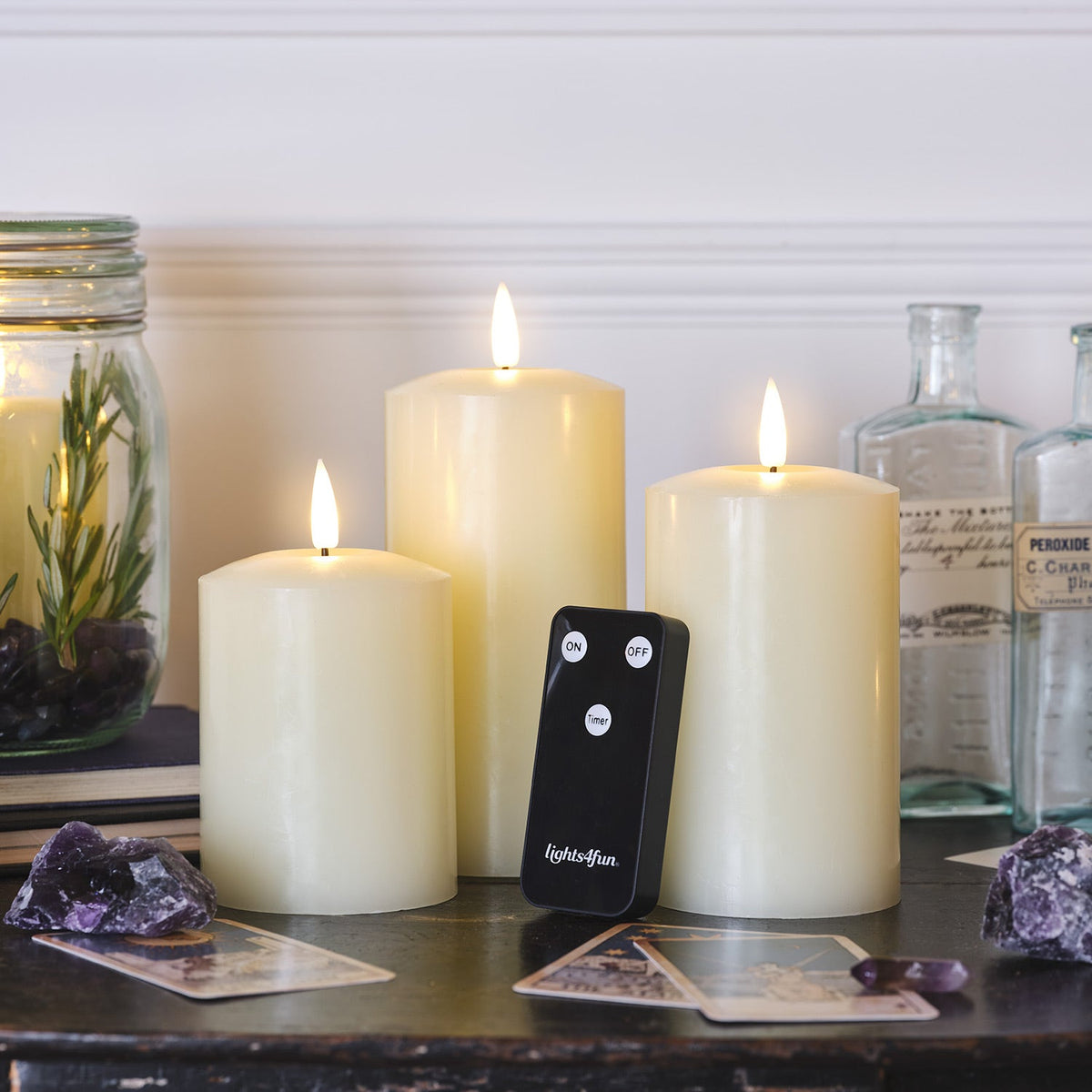Sable | Set Of 3 Ivory Wax LED Flameless Pillar Candles With Remote