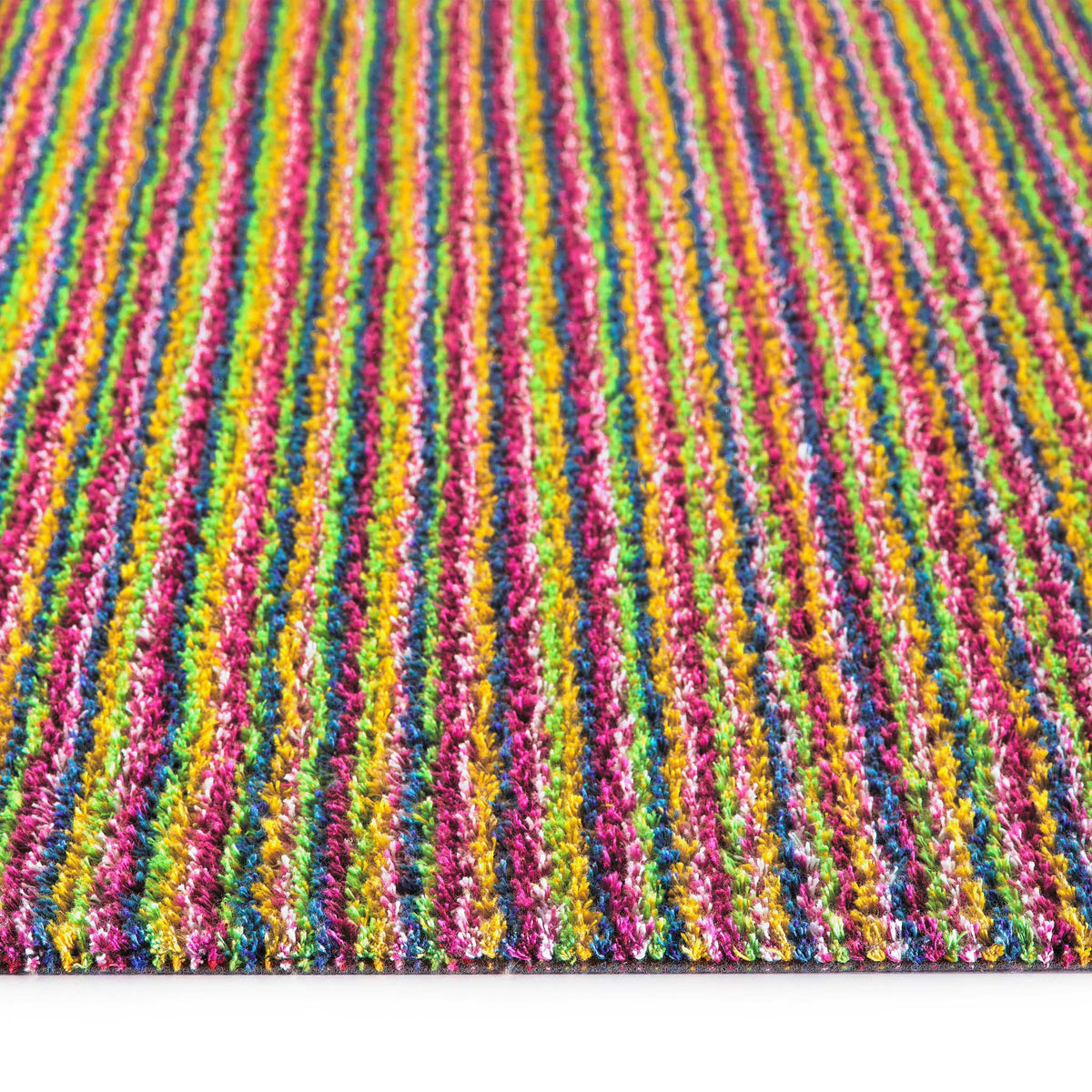 Candy Bright Doormat - a 100% recycled material doormat featuring a colourful  striped pattern. 