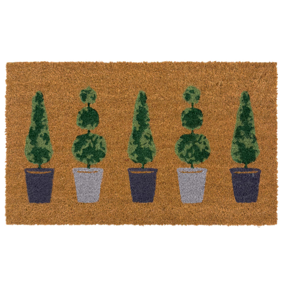 Topiary Coir Doormat - a 100% recycled material coir doormat featuring 5 potted plants.