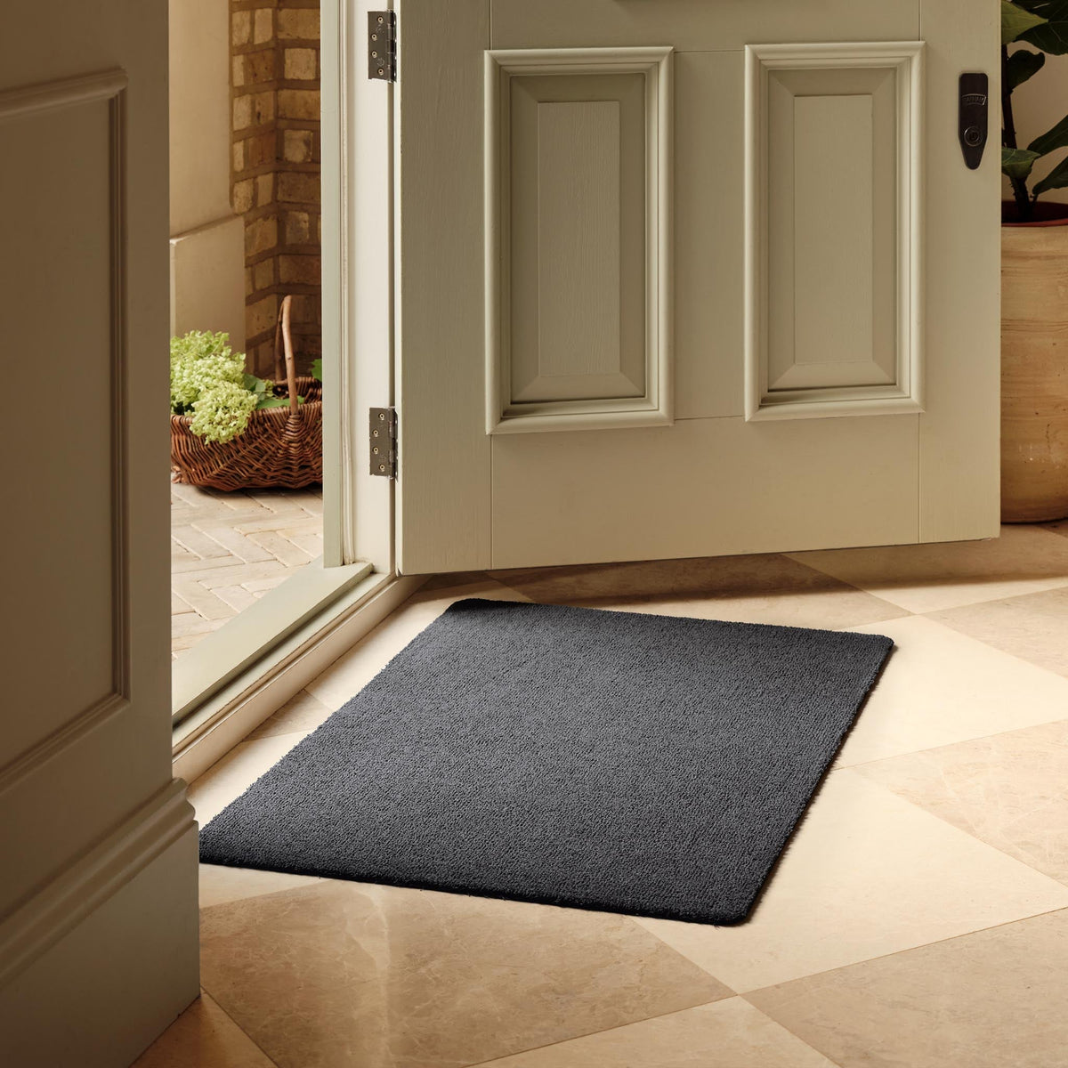 Tamsin | Charcoal Polyester Washable Doormat With Non Slip Backing