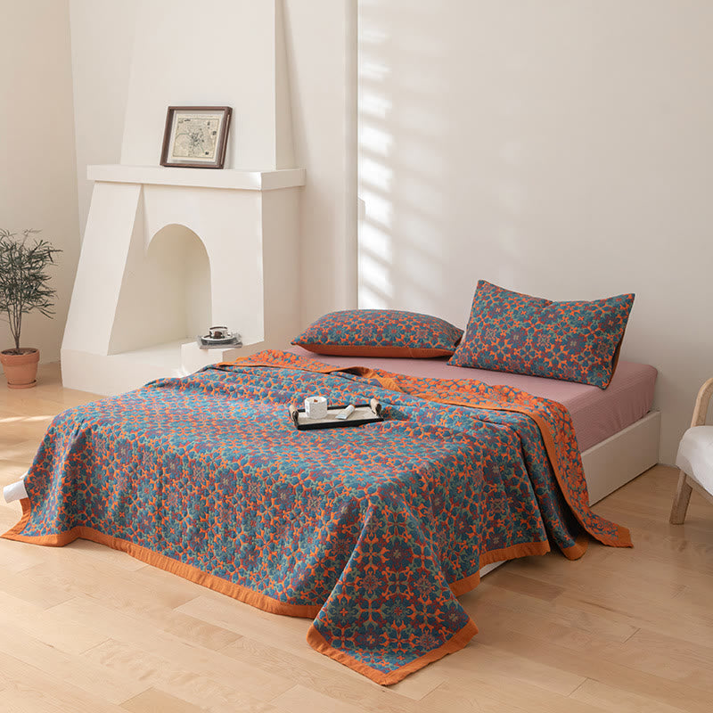 Ownkoti Orange & Blue Pattern Six Layers Cotton Quilt