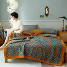 Ownkoti Orange & Blue Pattern Six Layers Cotton Quilt
