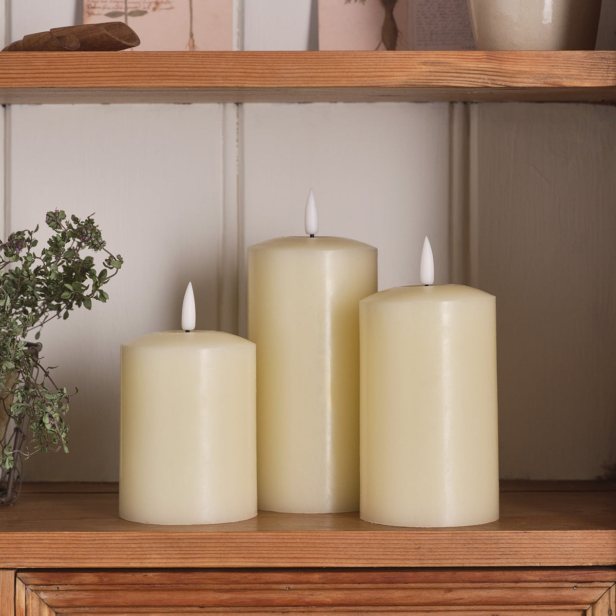 Sable | Set Of 3 Ivory Wax LED Flameless Pillar Candles With Remote